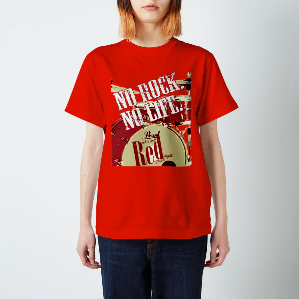 まちゅ屋のNo Rock. No Life. Red（Drum） スタンダードTシャツ