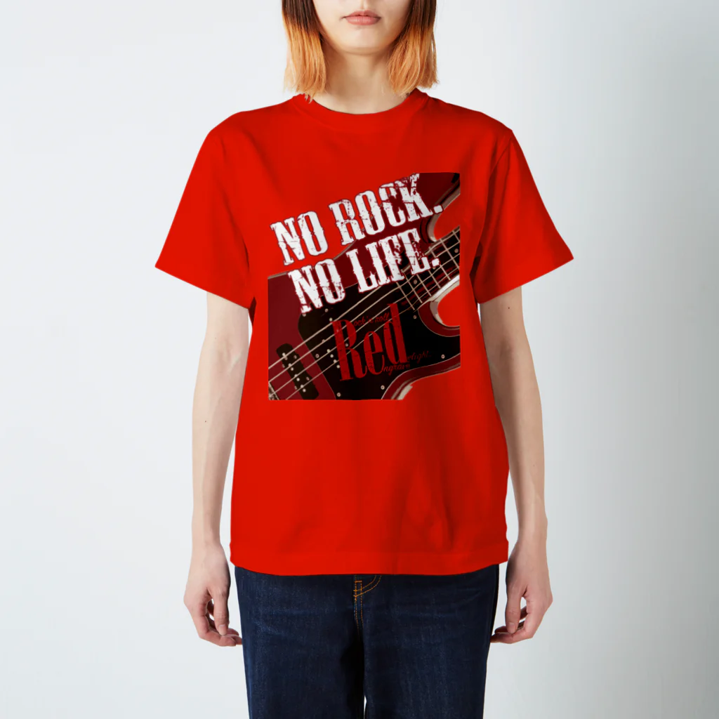 まちゅ屋のNo Rock. No Life. Red（Bass） Regular Fit T-Shirt