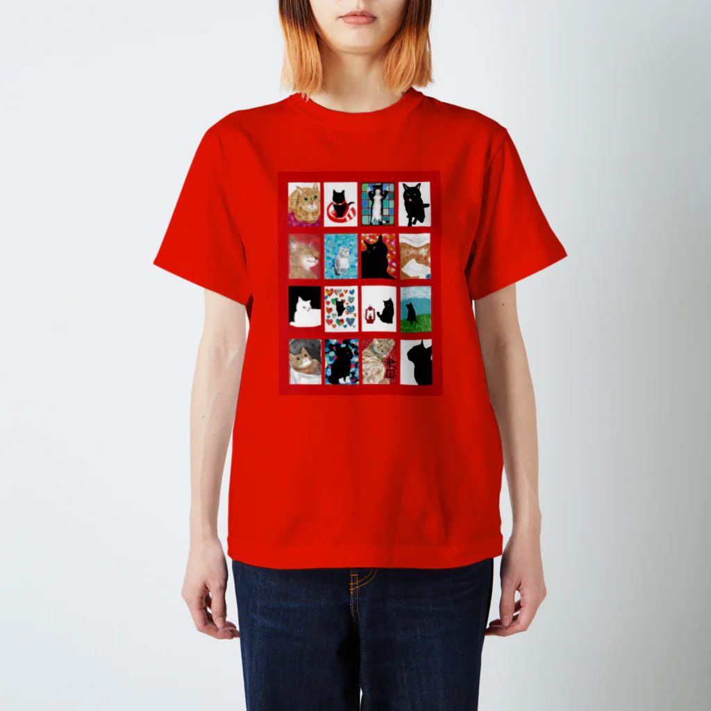 WAMI ARTの赤い猫の窓 スタンダードTシャツ