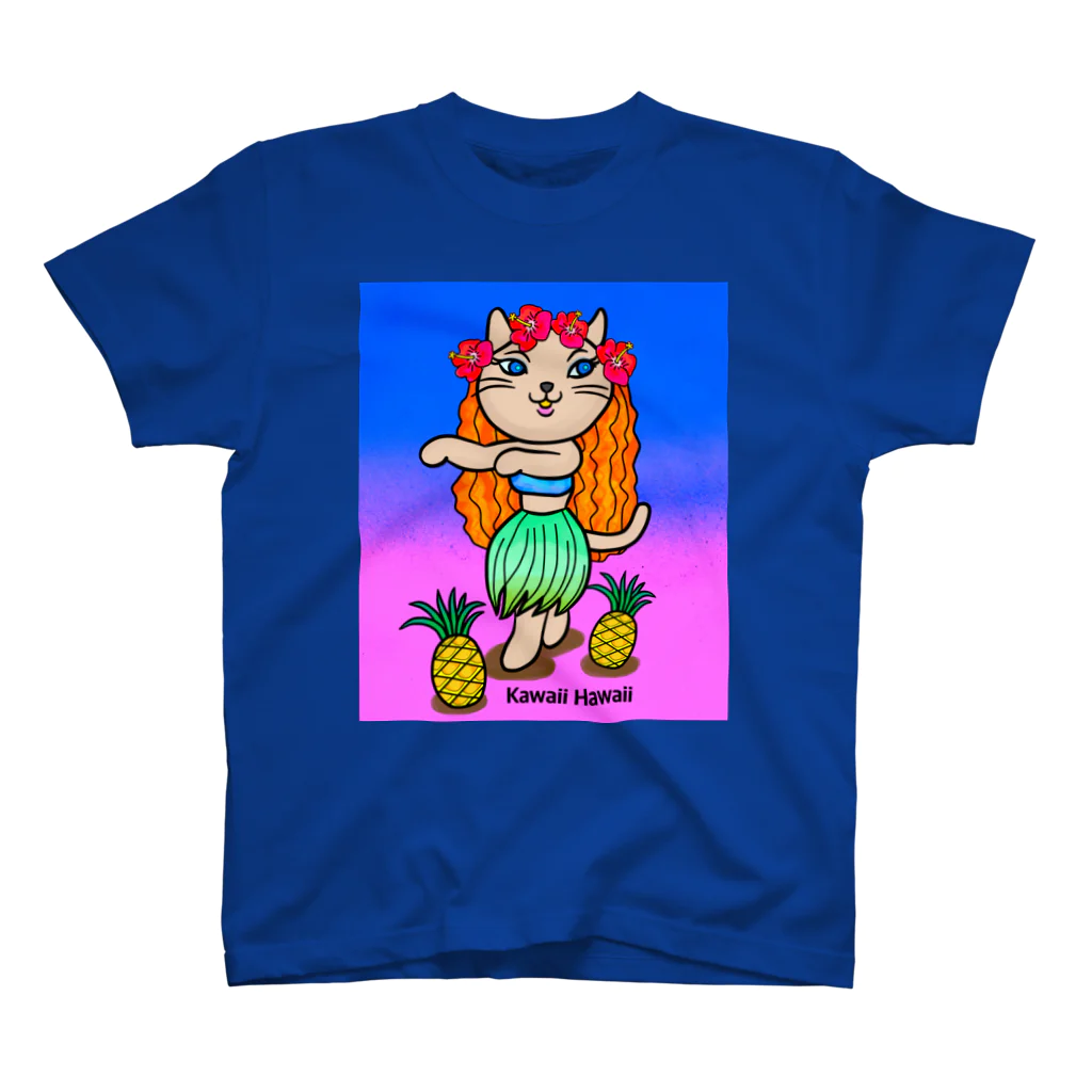 紫キャベツのかわいいハワイの　フラダンスキャット スタンダードTシャツ