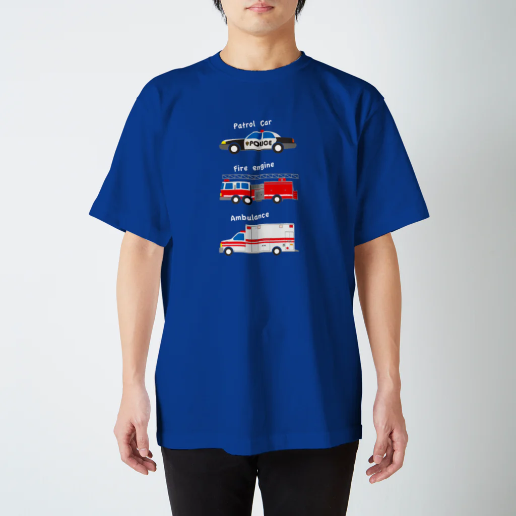 bou_design_inoのアメリカの緊急車両っぽいイラスト（白ヌキ文字） スタンダードTシャツ