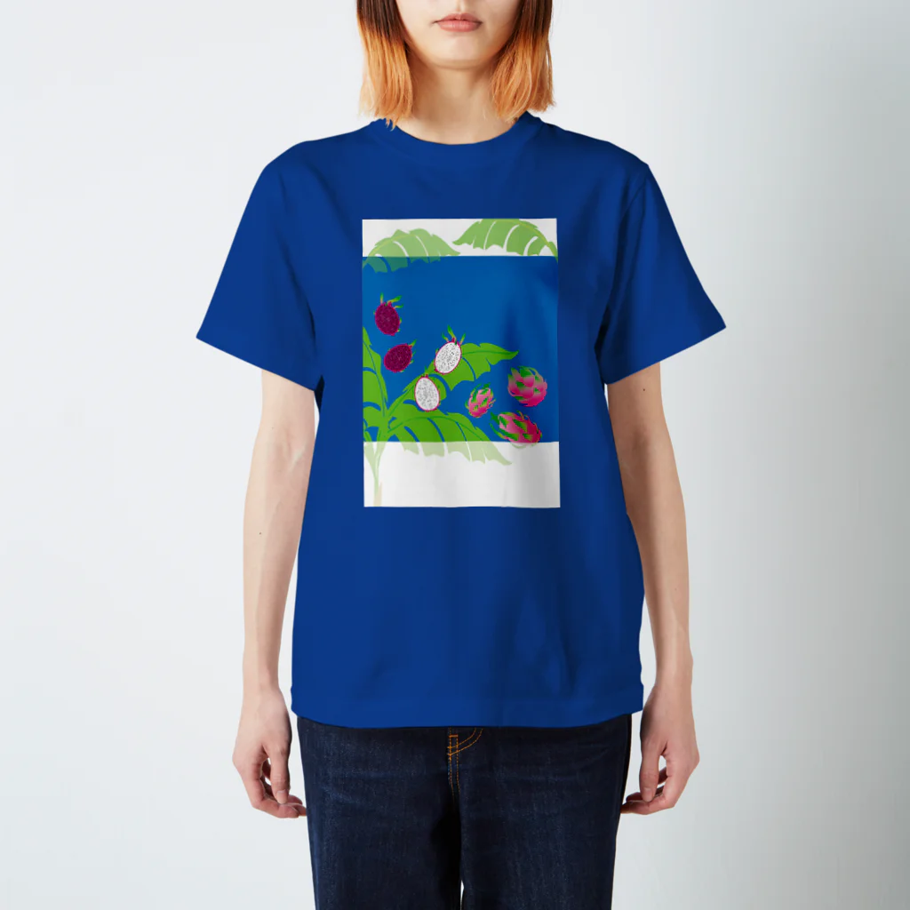 ジルトチッチのデザインボックスのドラゴンフルーツとバナナの木のトロピカルイラスト Regular Fit T-Shirt