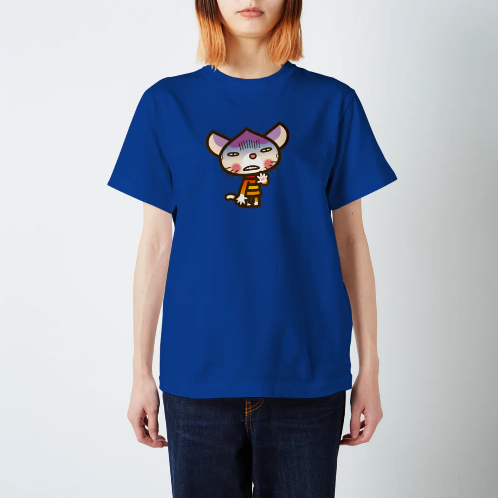 ザ・ワタナバッフルのマロンヘッドのネコ”どん引きニャ” スタンダードTシャツ