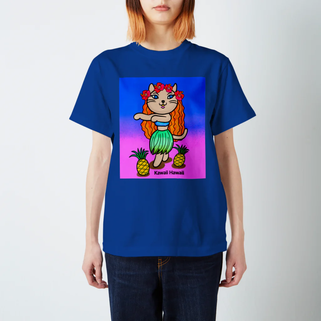 紫キャベツのかわいいハワイの　フラダンスキャット スタンダードTシャツ