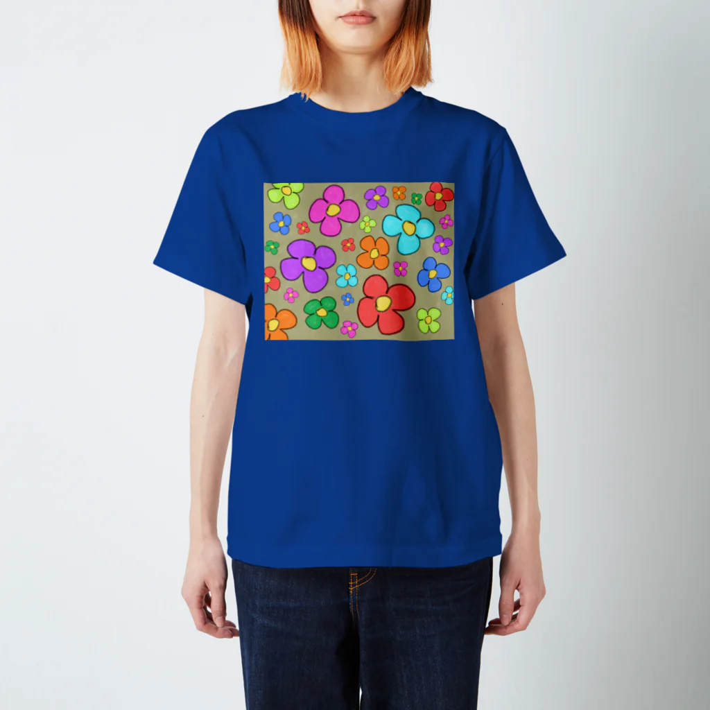 sandy-mのクレヨンらくがき花柄 スタンダードTシャツ