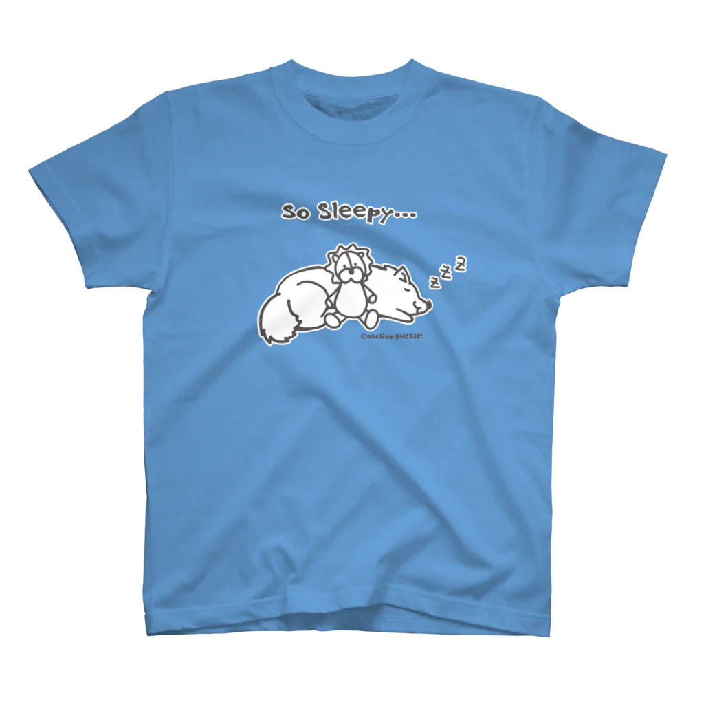 アトリエ・シシのSo Sleepy +piping　眠たいワンコ スタンダードTシャツ