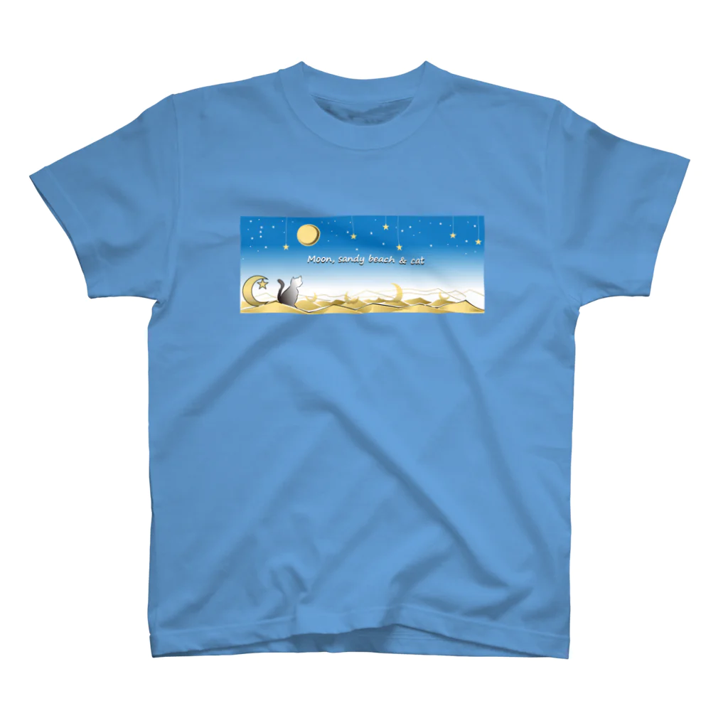 OHJUYAのMoon, sandy beach and cat Regular Fit T-Shirt