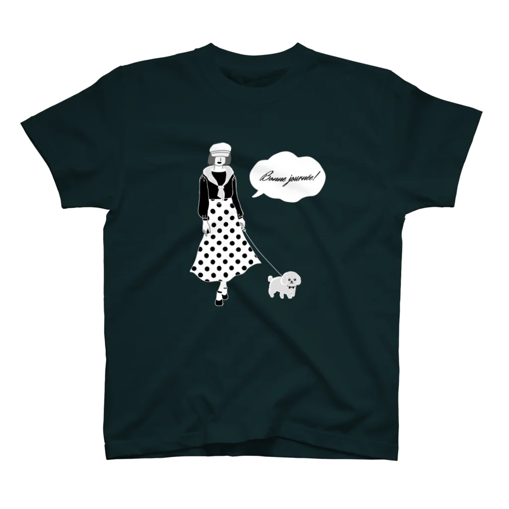 mimii-dolceの(濃色ver)Bonne journée!犬とお散歩 スタンダードTシャツ