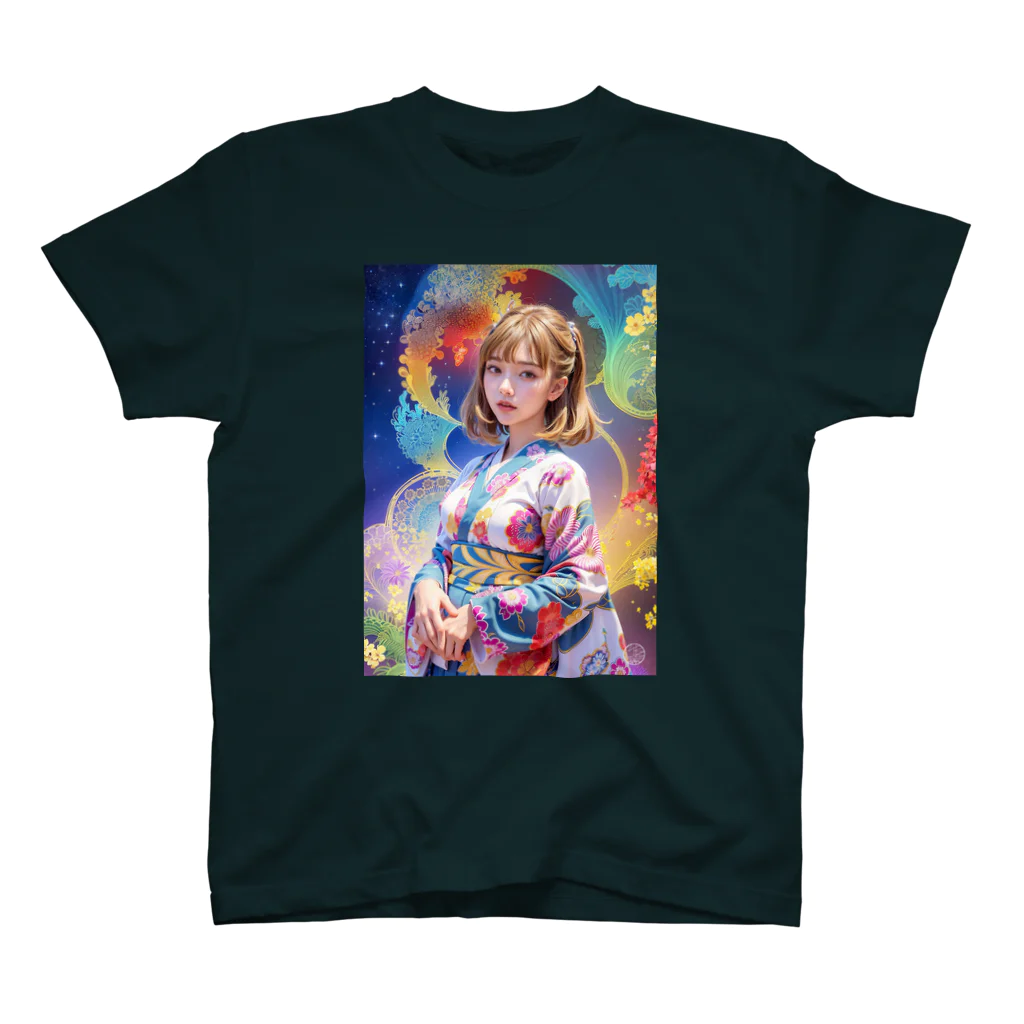 くろまる_AI/ColorMerry_AIのカラフル空間の女の子1 スタンダードTシャツ