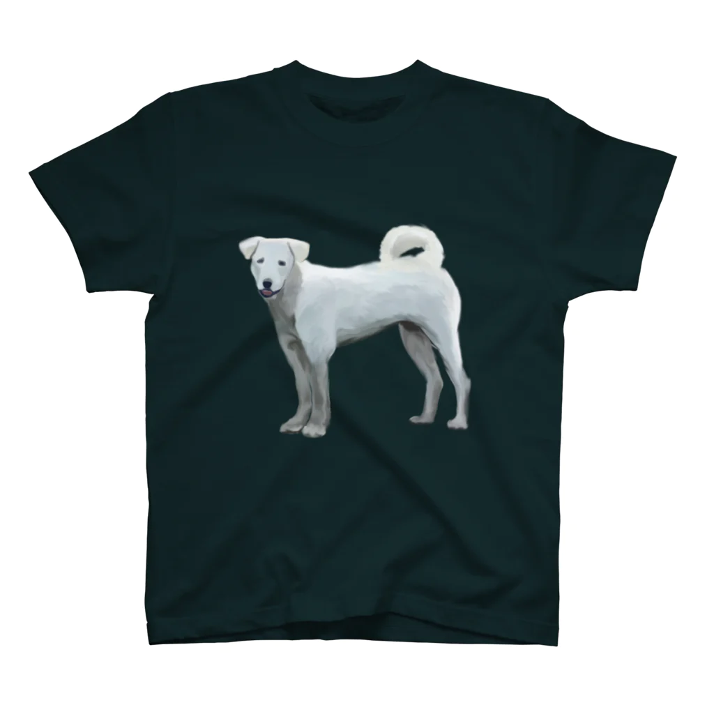 PADKA（ぱだか）のWhite Dog ふんわり白犬 スタンダードTシャツ