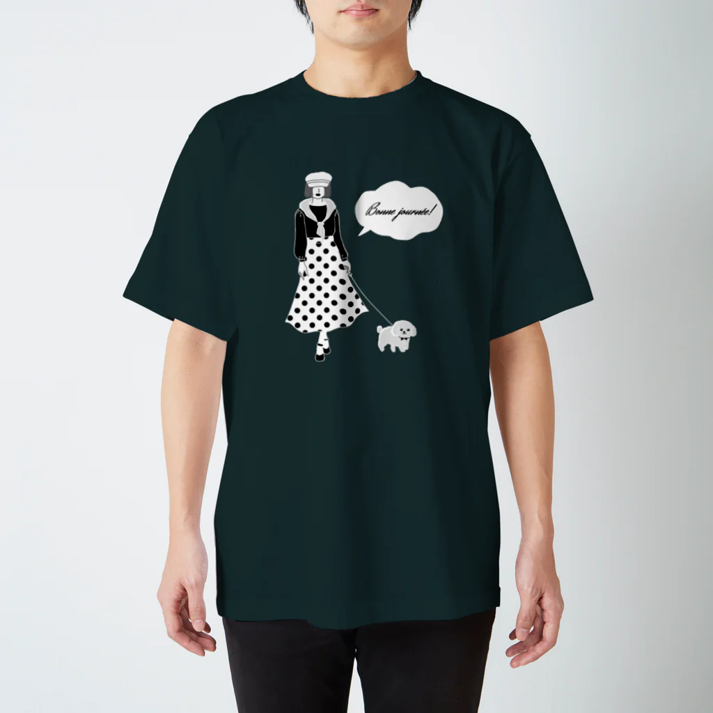 mimii-dolceの(濃色ver)Bonne journée!犬とお散歩 スタンダードTシャツ