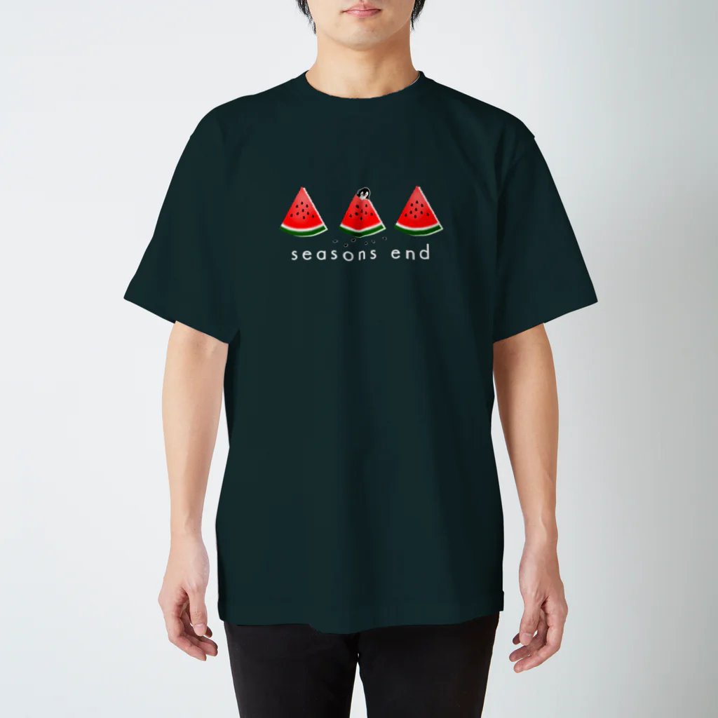 tamachiおりじなる。のseasons end スイカ (黒) スタンダードTシャツ