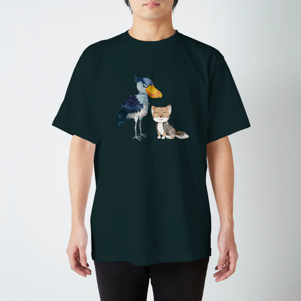 キクチミロのハシビロコウ&チベットスナギツネ 濃色 スタンダードTシャツ