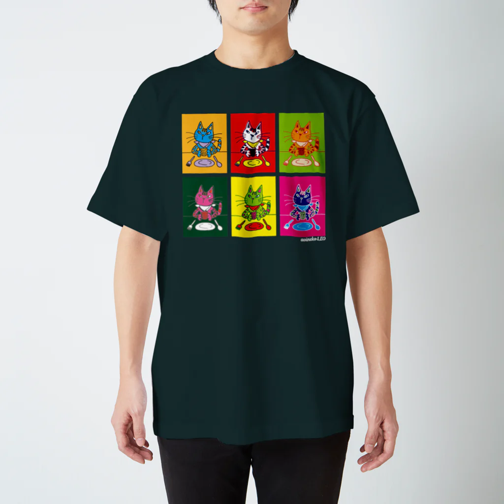 aoinekoLEO Joulupukkiのレオ６カラープリント（白ロゴ）-Tシャツ スタンダードTシャツ