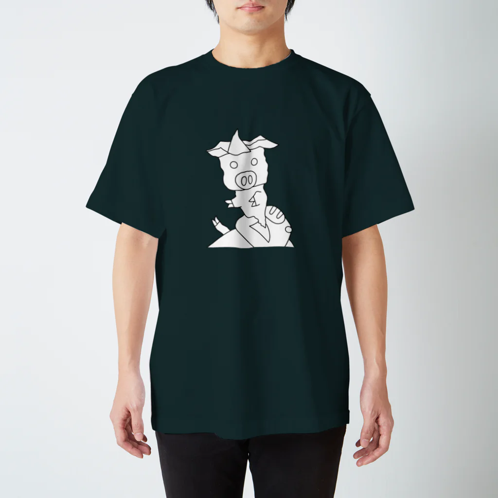 豚人イラストのパンダ武島の驚愕！！ブタの幽体離脱！！ スタンダードTシャツ