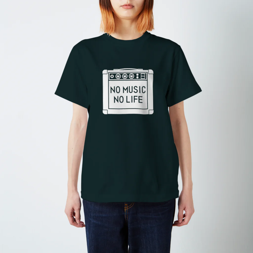 QUQU_WORKSのノーミュージックノーライフ アンプデザイン ホワイト Regular Fit T-Shirt