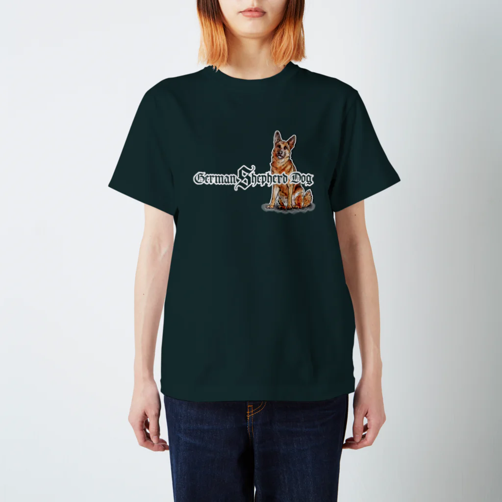 オリジナル工房プリントンのジャーマンシェパード前後イラスト プリント スタンダードTシャツ