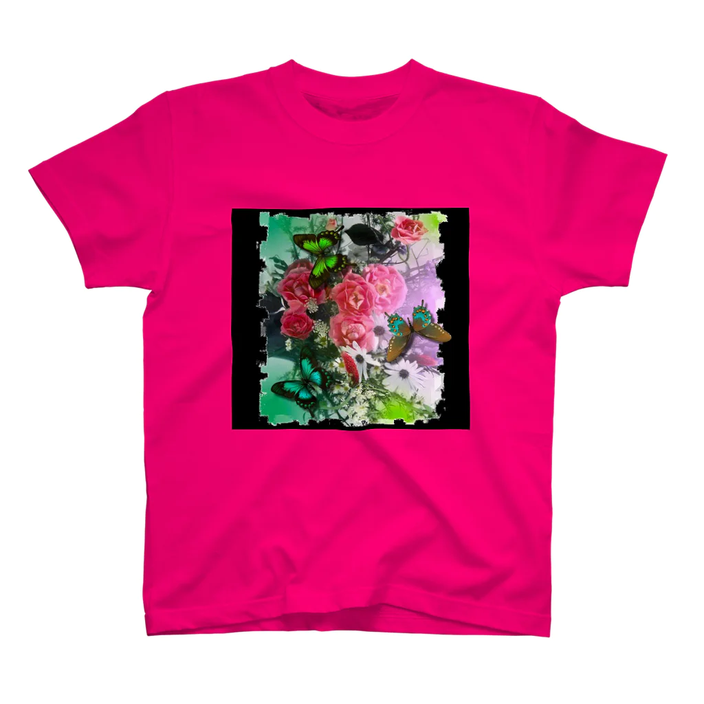 ｔ８６ｎ　オリジナルの花と蝶々の遊び心 スタンダードTシャツ