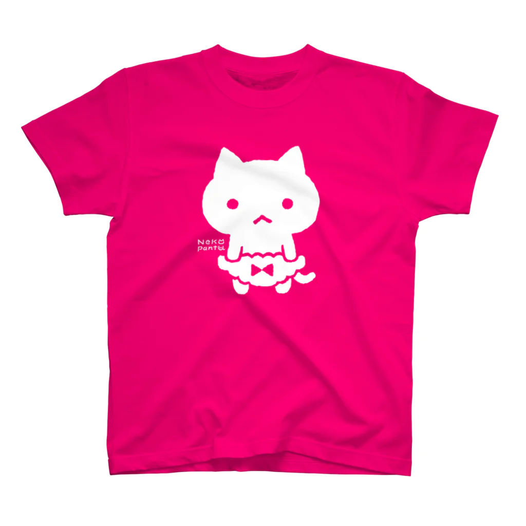 ねこぱんつのぱんつが大きくて常に支えているねこ（しろ） スタンダードTシャツ