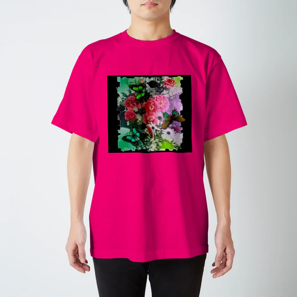 ｔ８６ｎ　オリジナルの花と蝶々の遊び心 スタンダードTシャツ