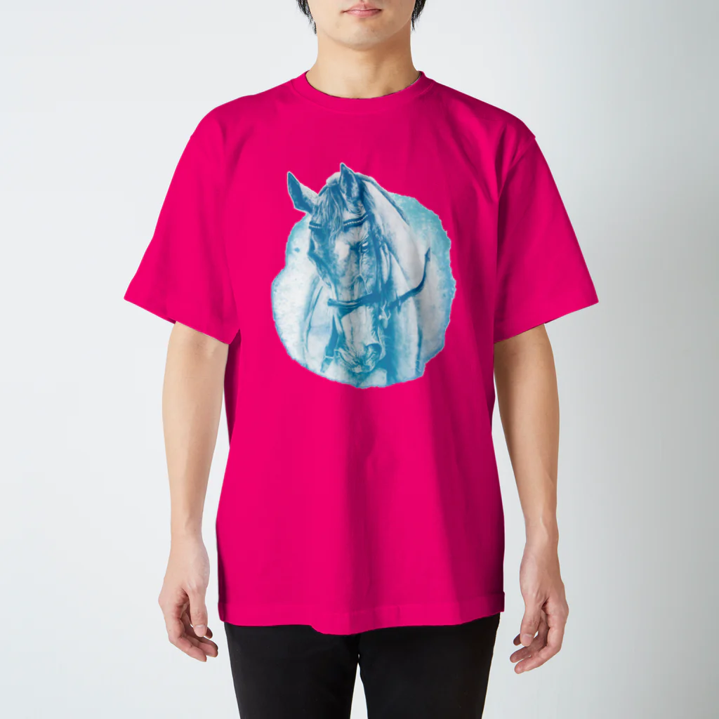 馬の絵の画家　斉藤いつみのサラブレッドのお顔Tシャツ（ブルー） Regular Fit T-Shirt