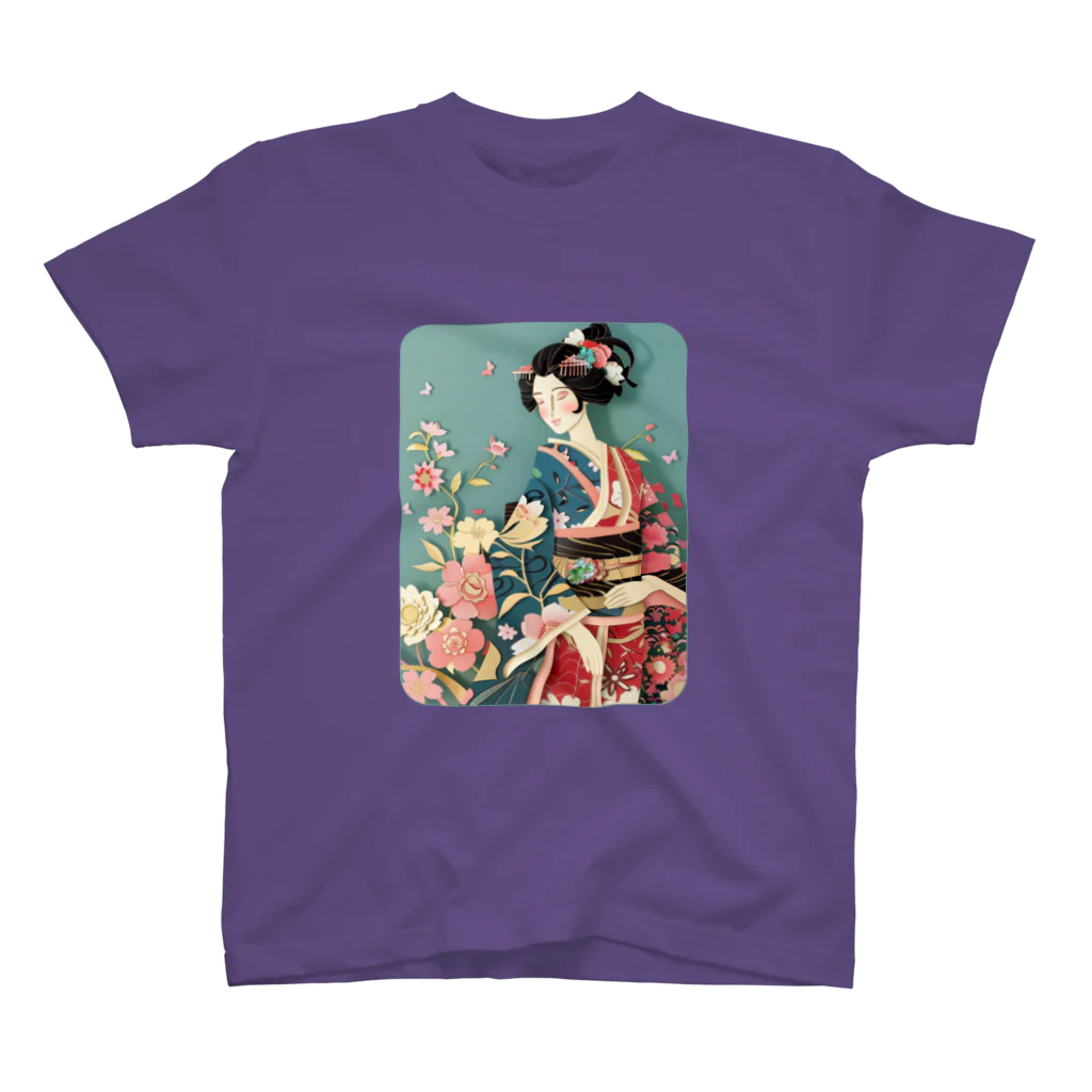 MistyStarkの着物女性の切り絵アート　―　Kimono woman paper-cutting art　ー Regular Fit T-Shirt