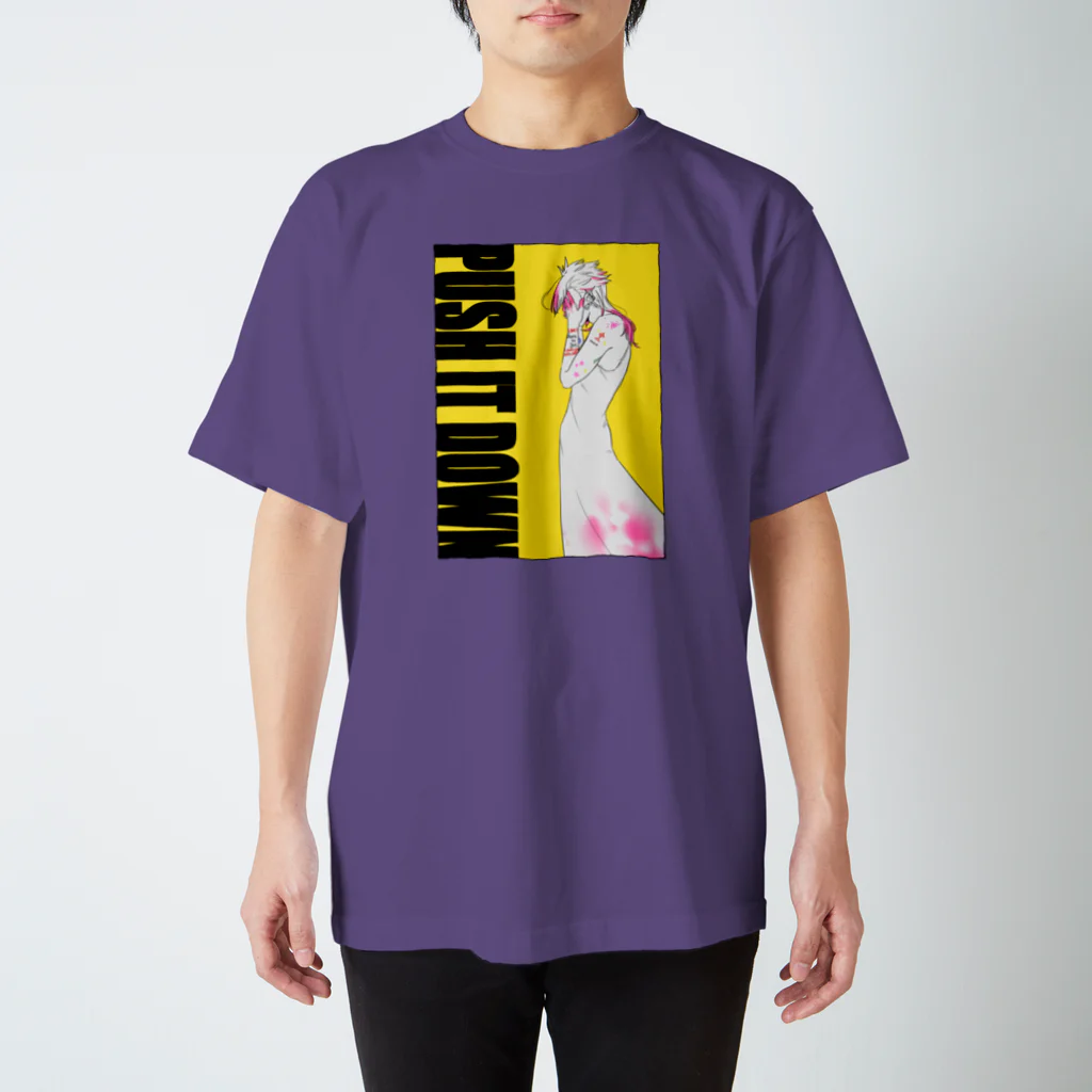 ブラーブラー トーキョー Suzuri店のPUSH IT DOWN(淡色) スタンダードTシャツ