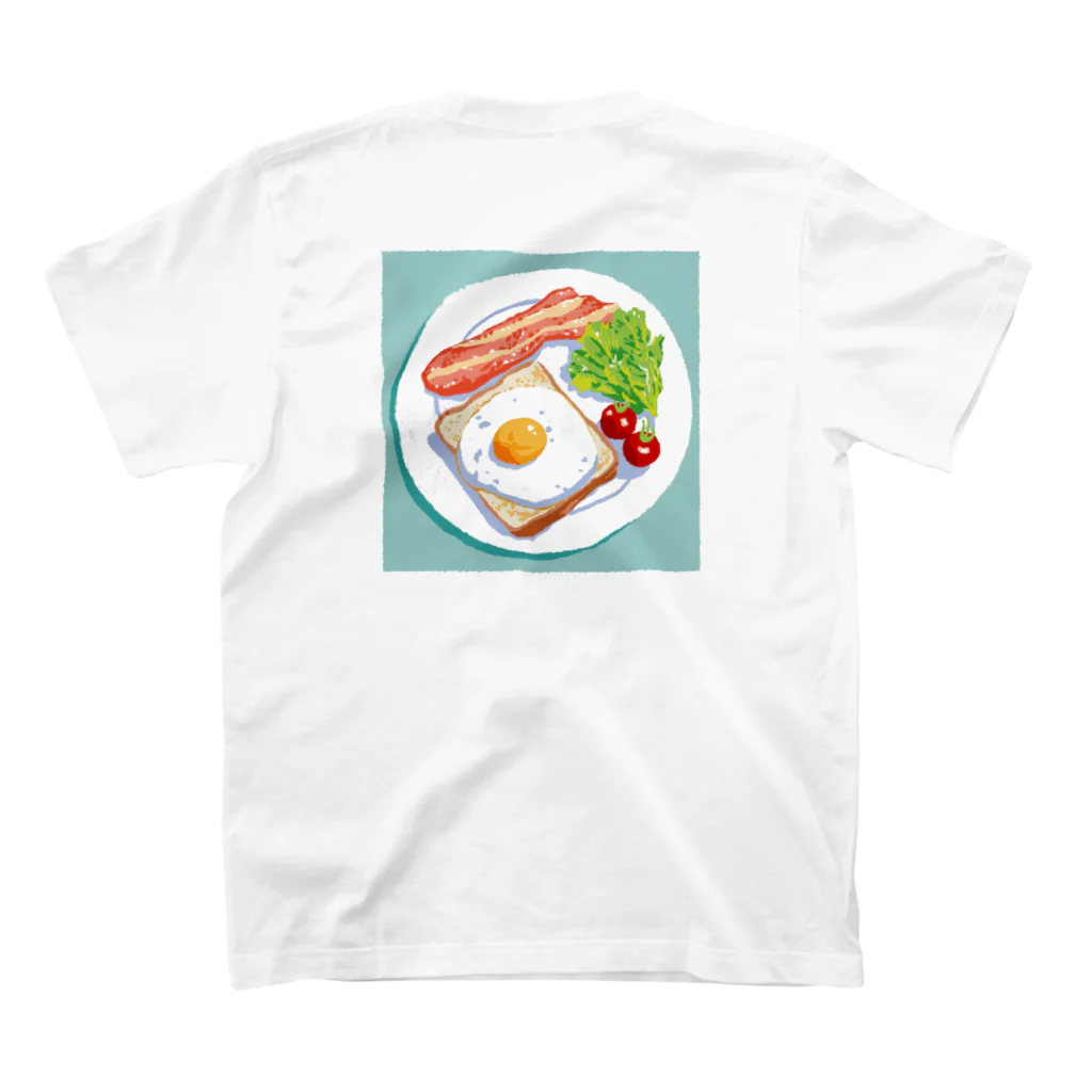   KOIZUMI CHIAKI shopの表ロゴ！裏面ミント背景朝食 Regular Fit T-Shirtの裏面