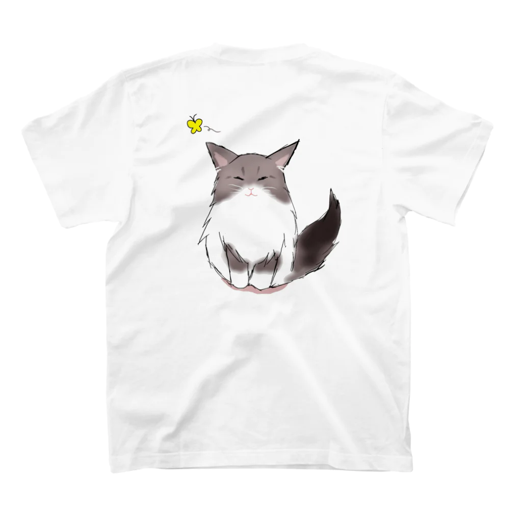 しろたんとふにゃり家の食卓の癒し猫 スタンダードTシャツの裏面