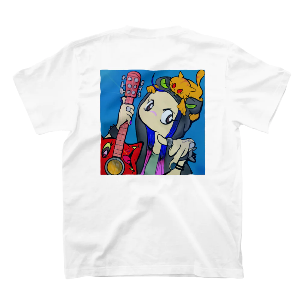 ちゃとらま　CHA10ramaのチャトラマとカエル女　　CHA1000rama スタンダードTシャツの裏面