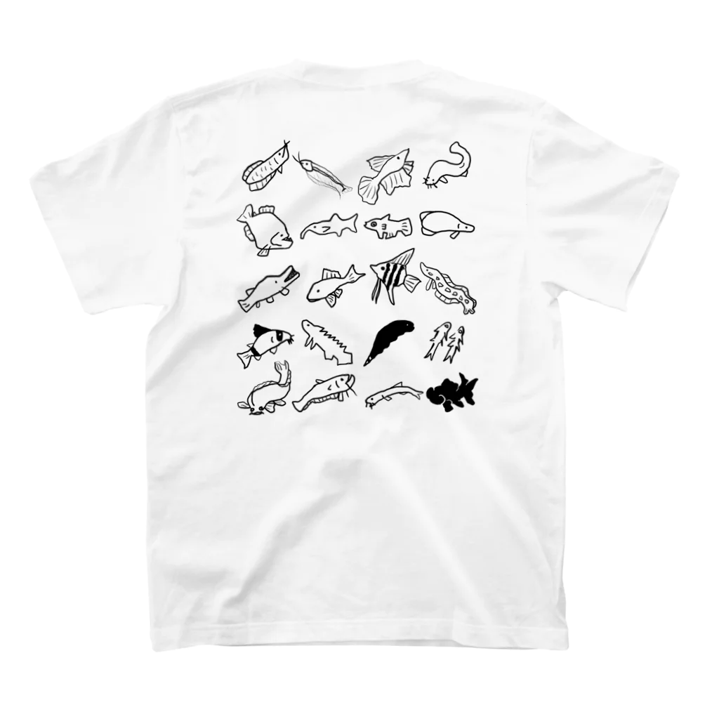 いきものや のの(本館)の【バックプリント】淡水魚整列 スタンダードTシャツの裏面