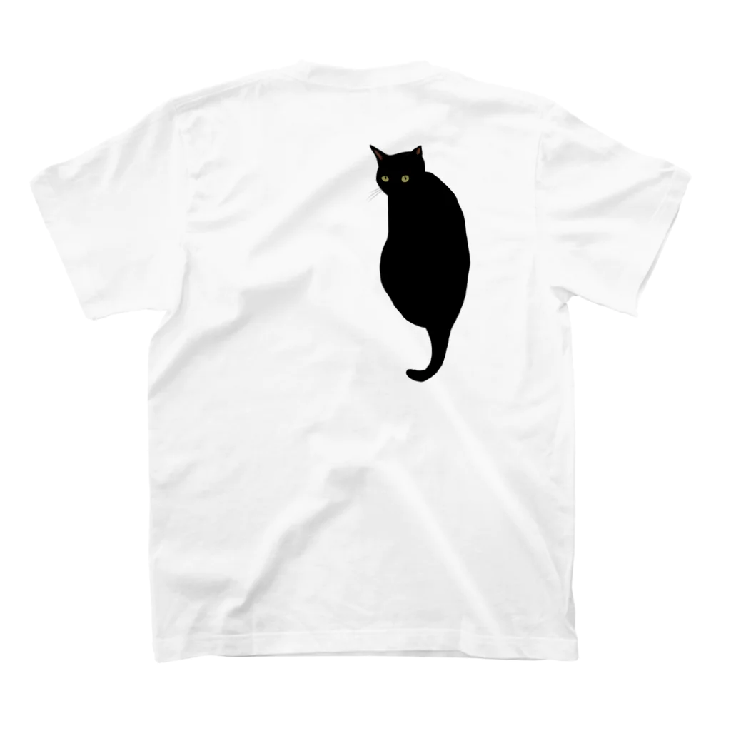 小鳥と映画館の振り向く黒猫達 (両面イラスト) Regular Fit T-Shirtの裏面