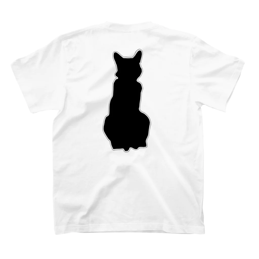 アトリエGINのロシアンブルー銀　猫の100% Tシャツ(黒シルエットVer)  スタンダードTシャツの裏面