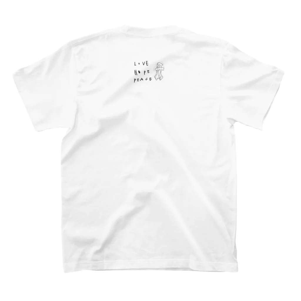 NPO_WHITE_CANVASのlove, peace and hope ＋？ スタンダードTシャツの裏面