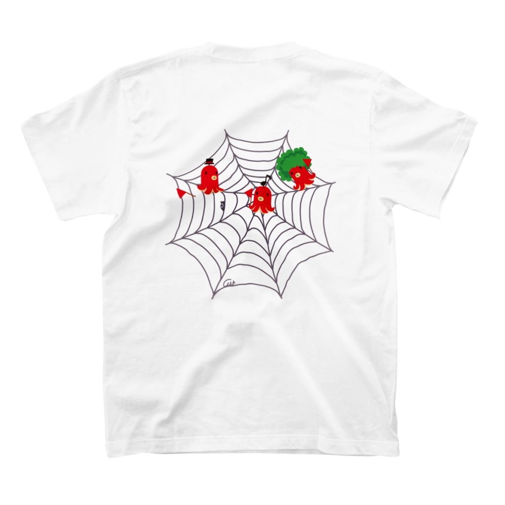 イラスト MONYAAT のバックプリント 蜘蛛の巣　今日の獲物はたこさんwinなー Regular Fit T-Shirtの裏面