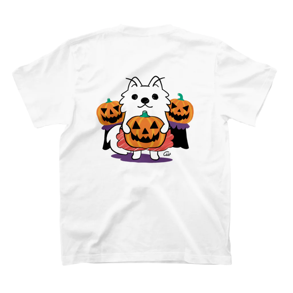 イラスト MONYAAT のバックプリント ポメラとハロウィン Regular Fit T-Shirtの裏面