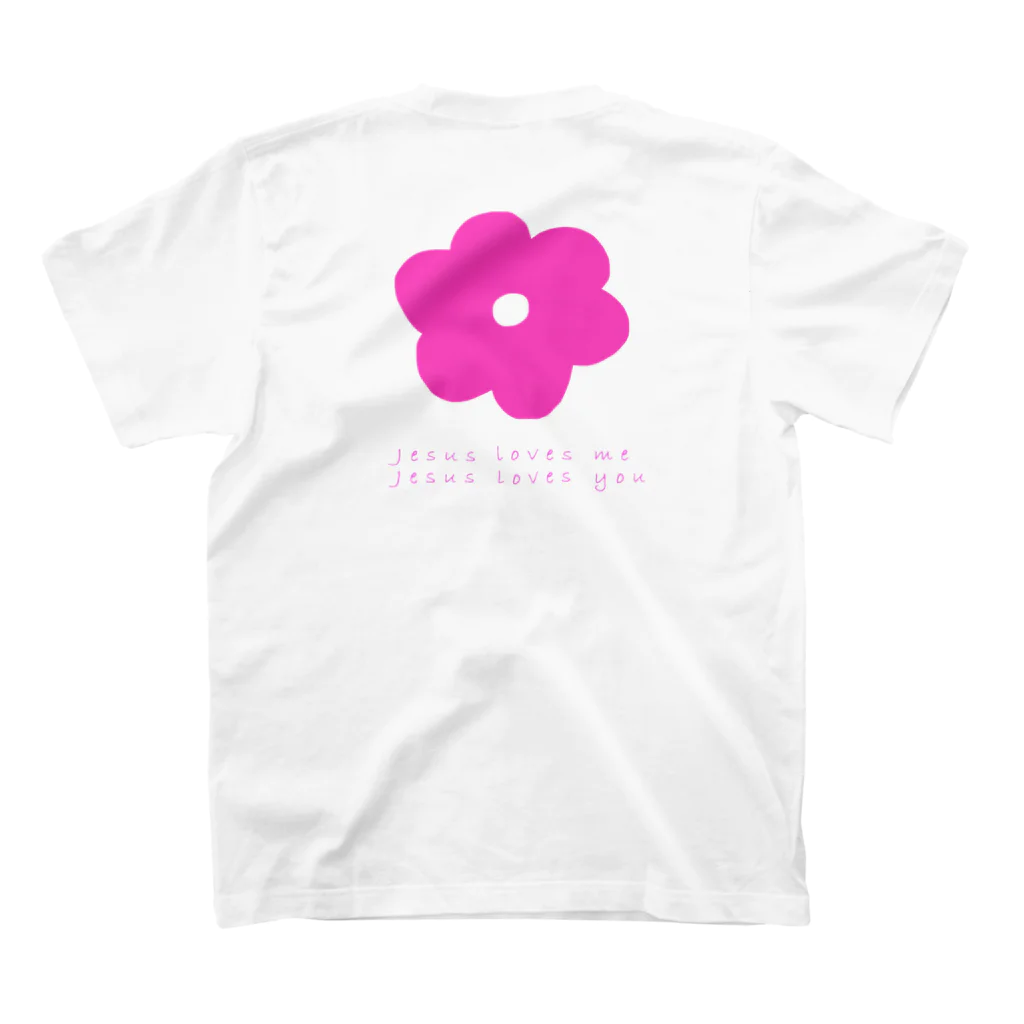 LovedのJesus loves me Jesus loves you(pink flower) Regular Fit T-Shirtの裏面