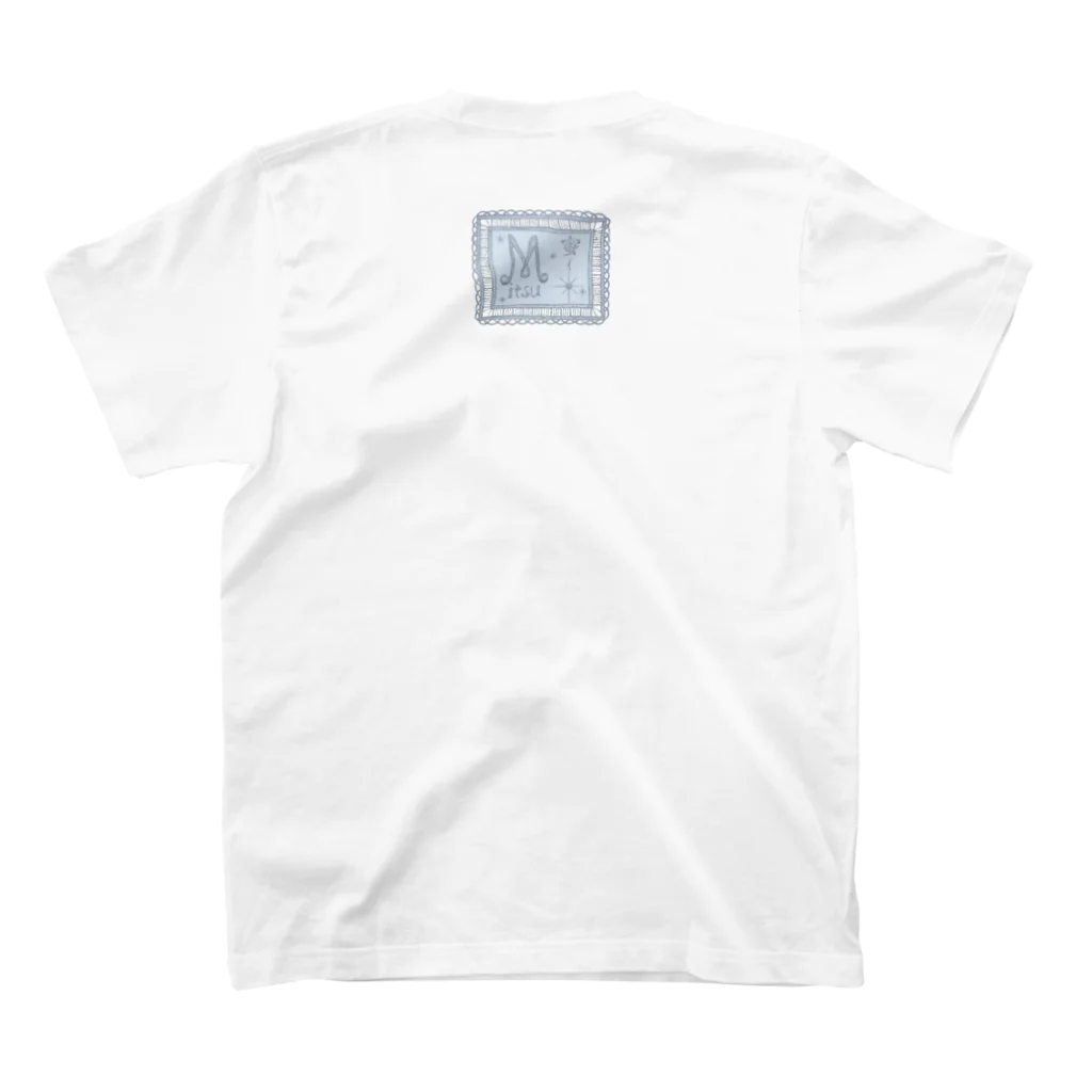 HosoMitsu-painterの水色のストライプリボン 티셔츠の裏面