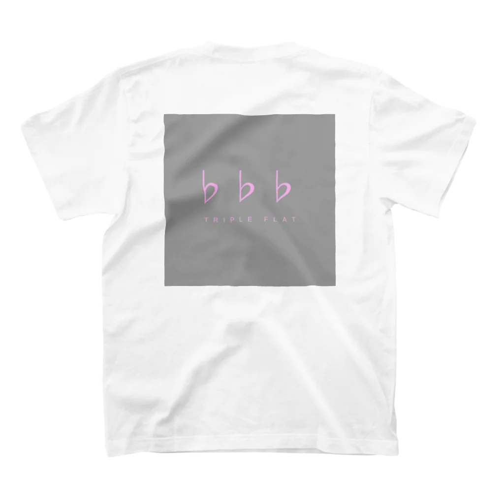 ♭♭♭(トリプルフラット)のピンク字（背景グレー） Regular Fit T-Shirtの裏面