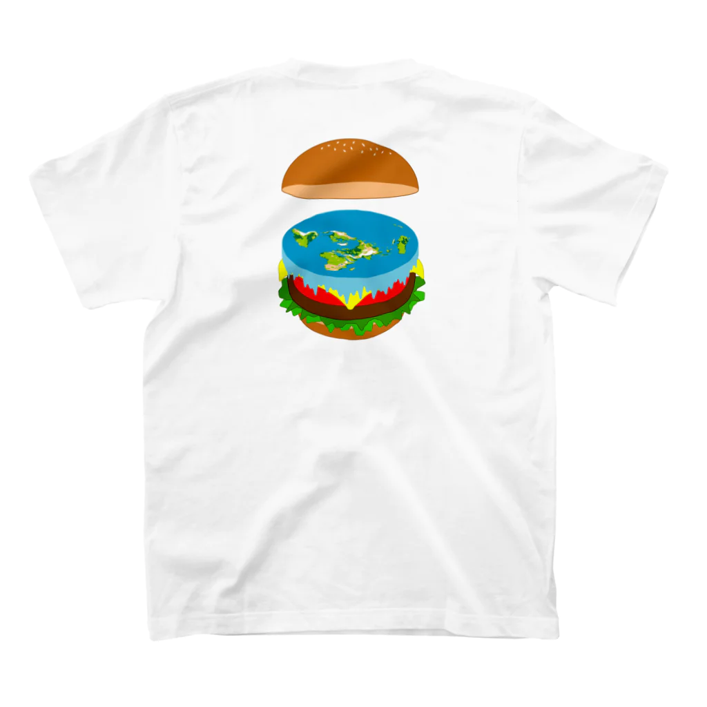 コチ(ボストンテリア)のバックプリント:地球平面バーガー説[v2.8k] スタンダードTシャツの裏面