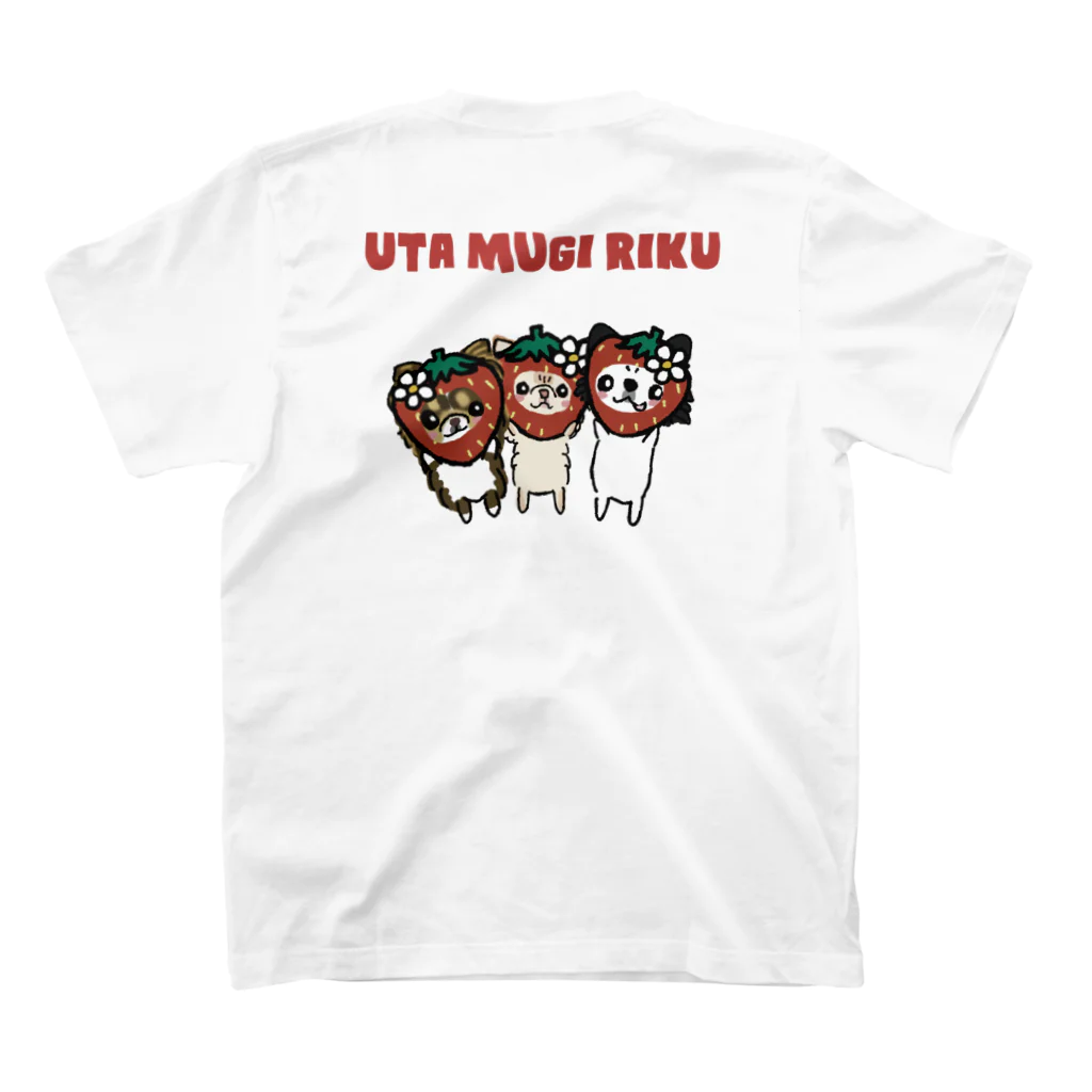 テテオリジナルのゆるキャラいちご（りくくん、むぎちゃん、うたちゃん） Regular Fit T-Shirtの裏面