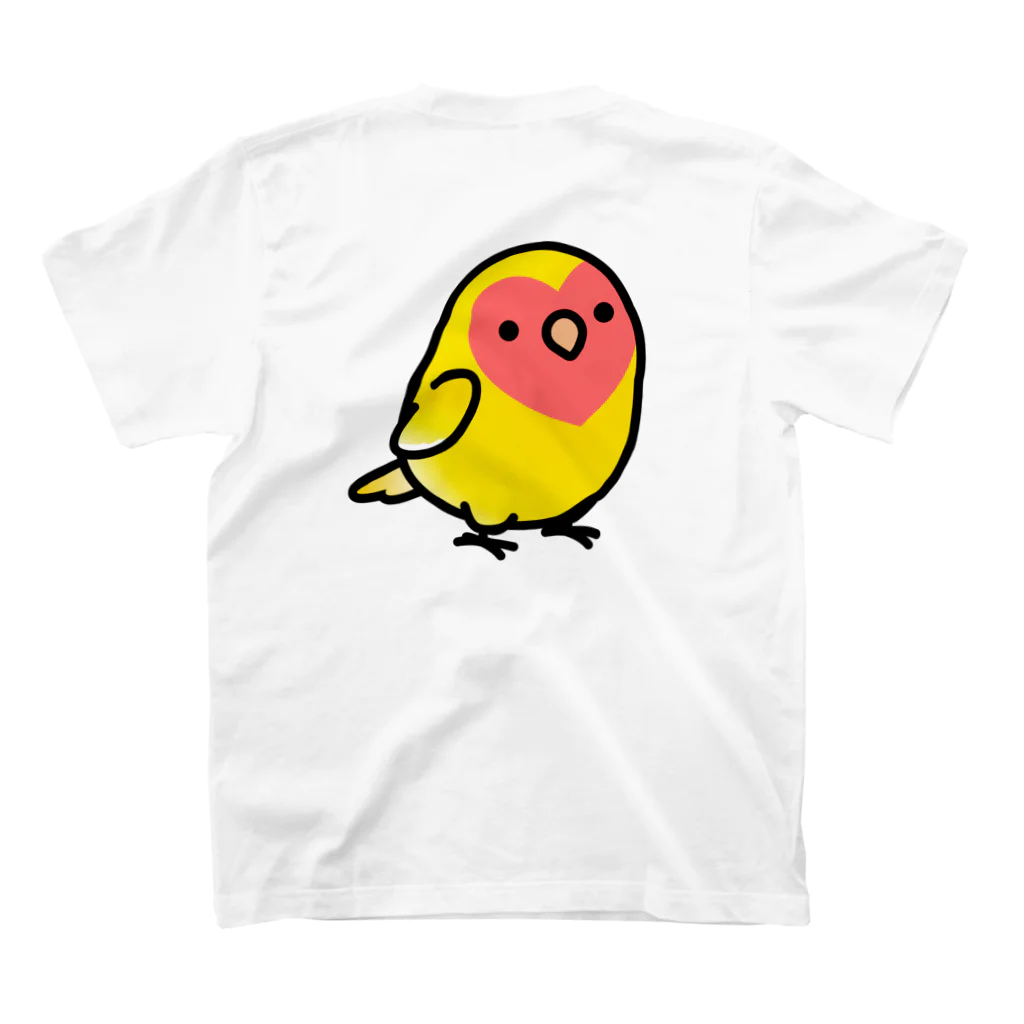 Cody the Lovebirdの【両面】Chubby Bird（背面）コザクラインコ　ルチノー　（表）ラブバード大集合　（コザクラインコ＆ボタンインコ） Regular Fit T-Shirtの裏面