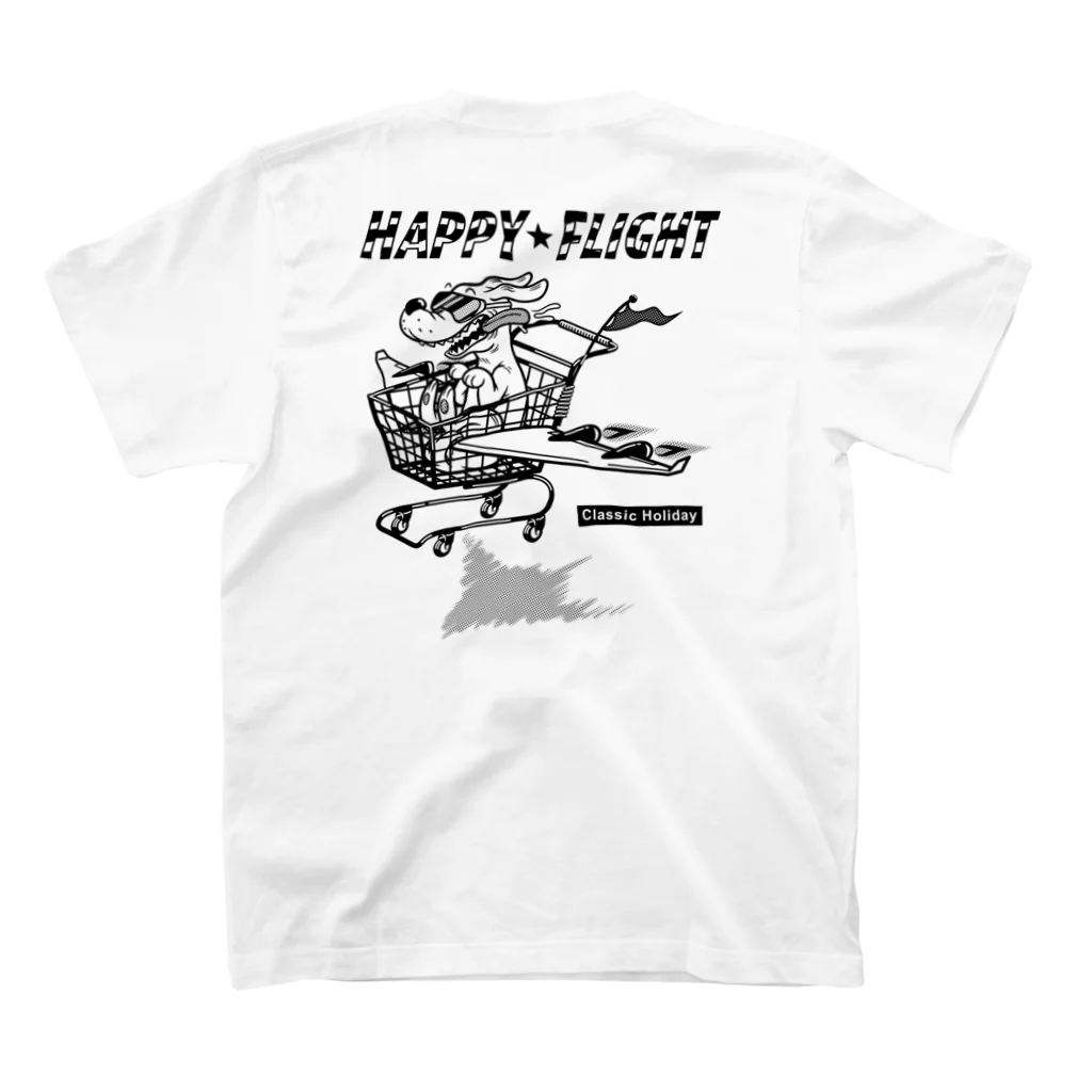 nidan-illustrationのhappy dog -happy flight- (black ink) Regular Fit T-Shirtの裏面