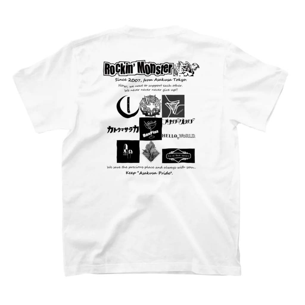 Rockin' Monster on SUZURIのSaveOurAsakusa-T 黒プリント Regular Fit T-Shirtの裏面