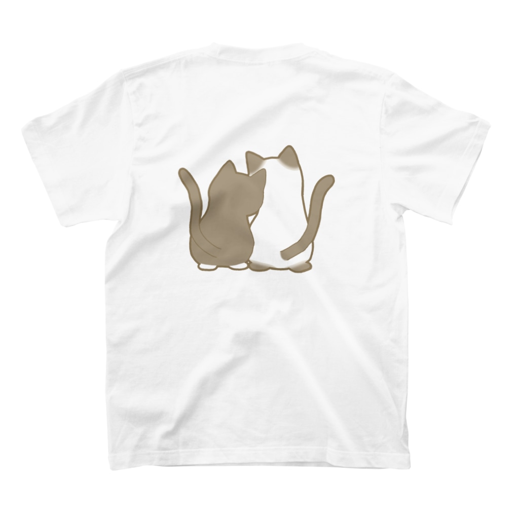 かわいいもののおみせ　いそぎんちゃくの表裏印刷　仲良し猫　白黒ハチワレ&ポインテッド Regular Fit T-Shirtの裏面