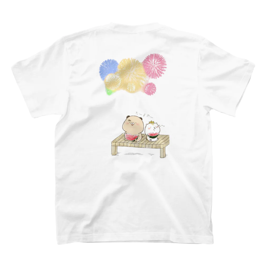 はむ汰の落書き Official Storeのゆずひこ&ぷぅ王子　花火(裏表印刷) Regular Fit T-Shirtの裏面