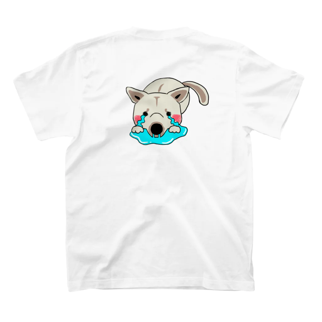 保護犬達の楽園オリジナルグッズの反省してますワサビちゃん スタンダードTシャツの裏面