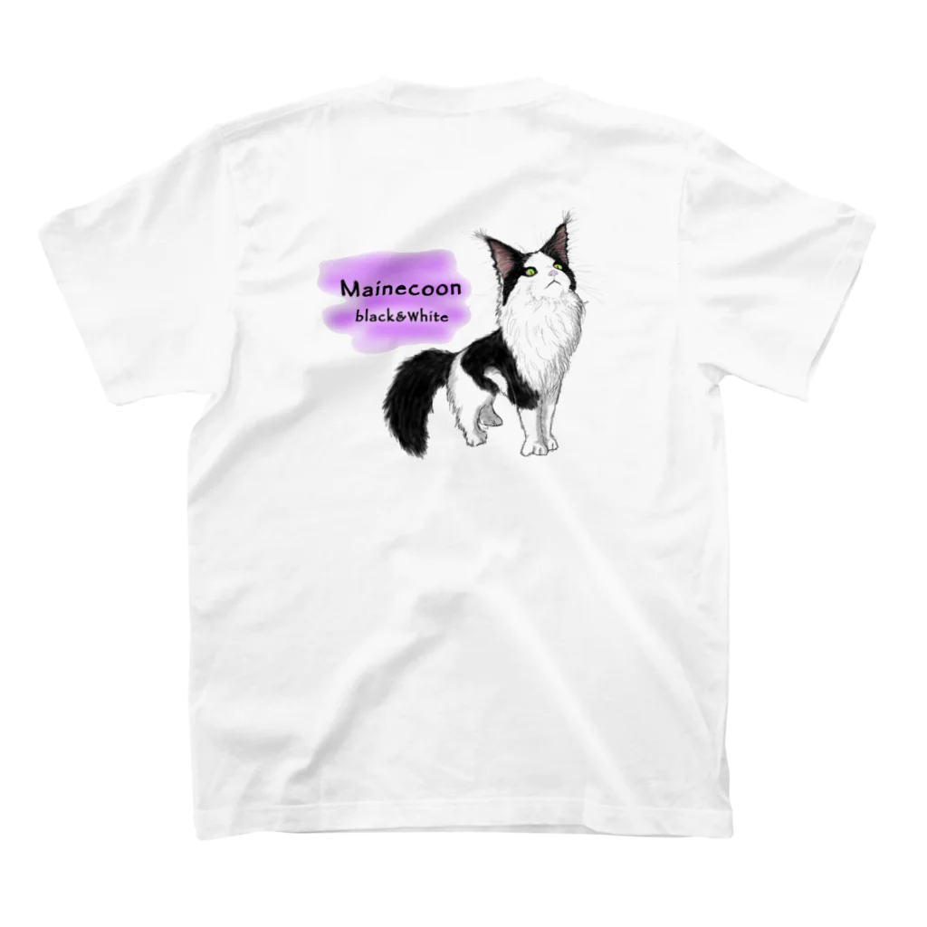 Crazy❤︎for Maincoon 猫🐈‍⬛Love メインクーンに夢中のメインクーン🐾ブラックandホワイト スタンダードTシャツの裏面