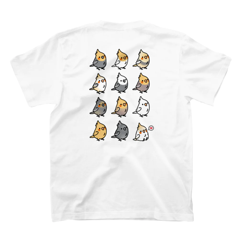 Cody the Lovebirdの（両面） Chubby Bird セキセイインコ大集合　＆　オカメインコ大集合 スタンダードTシャツの裏面