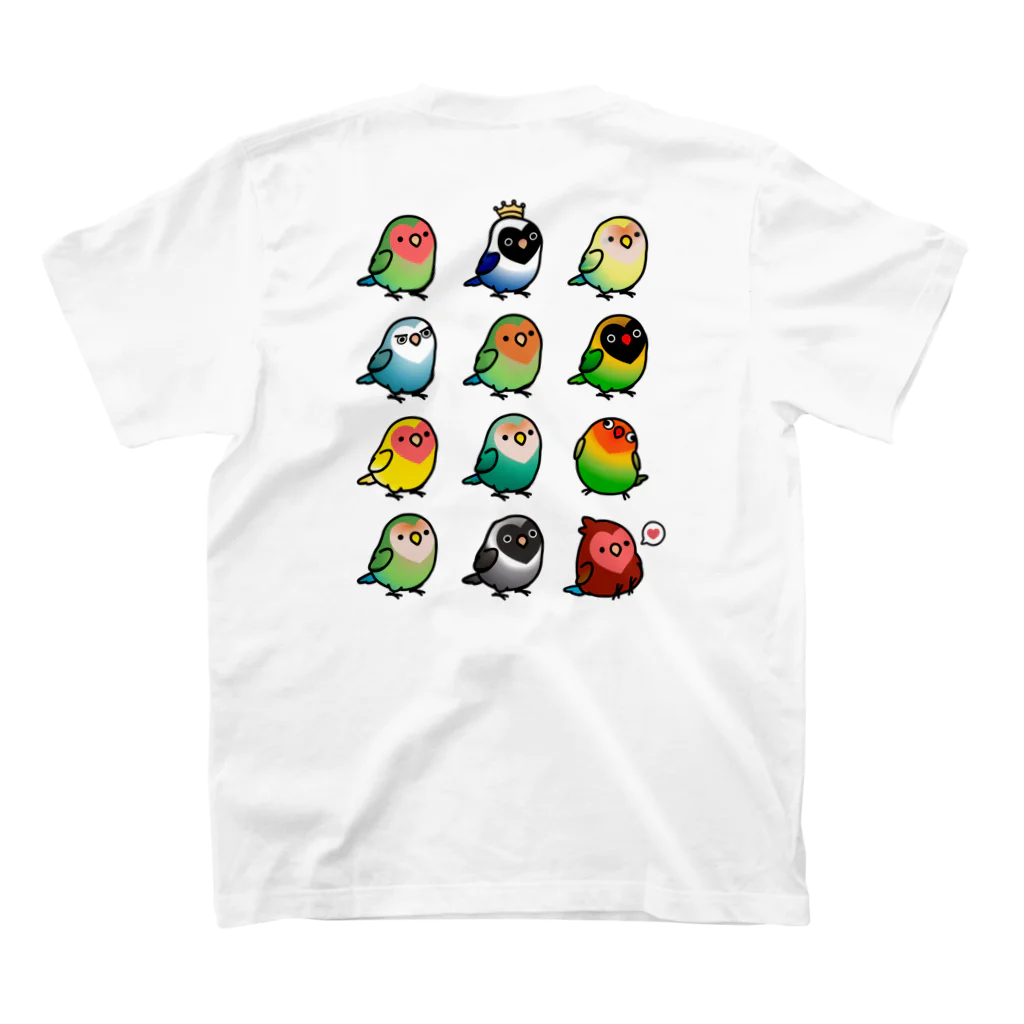 Cody the Lovebirdの（両面） Chubby Bird コンゴウインコ大集合　＆　ラブバード大集合 スタンダードTシャツの裏面